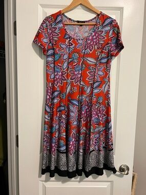Sami & Jo Orange Floral Swing Dress with Purple and Blue Accents